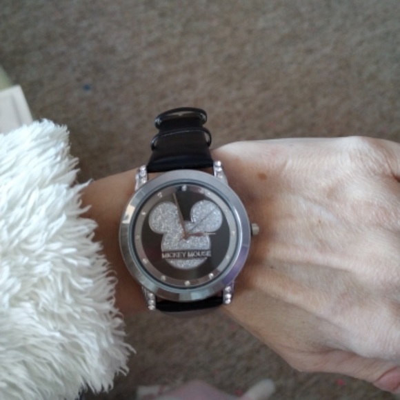 Mickey watch with black leather band - Picture 2 of 7